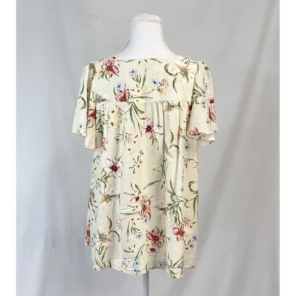 Berkeley Boutique Sz S Cream Floral Flutter Sleeve Top Prairie Cottagecore NWT - Picture 2 of 6